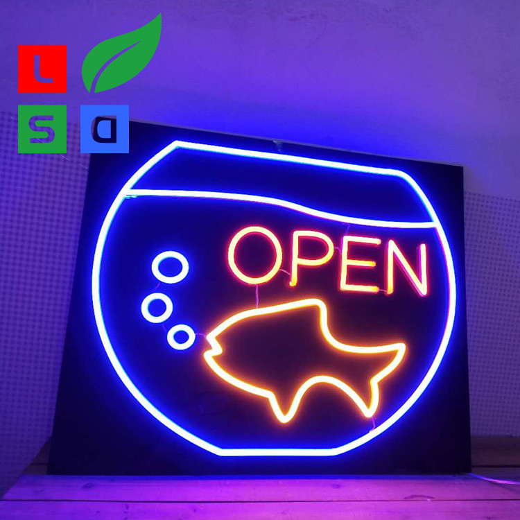 Custom Led Open Neon Light Signs Wall Mounted With Black Square Backing